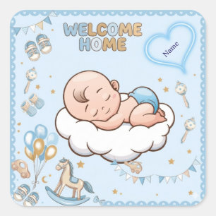 Süße Willkommen Zu Hause Kleiner Prinz Baby Junge Quadratischer Aufkleber