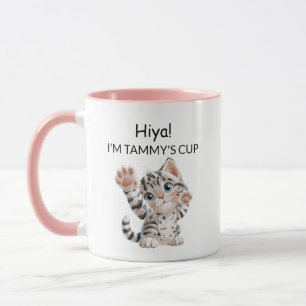 Süße winkende getigerte Kätzchen-Katze-Tasse   Per Tasse
