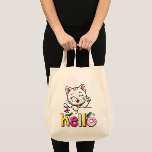 Süße winkende Katze Hallo Bunte Retro-Tasche Tragetasche
