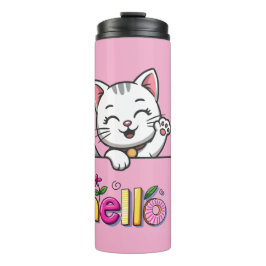 Süße winkende Katze Hallo Rosa Thermotumbler Thermosbecher
