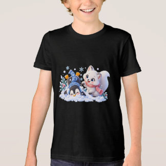 Süße Winter-Arktis-Füchsin und Pinguin spielen im Tri-Blend Shirt