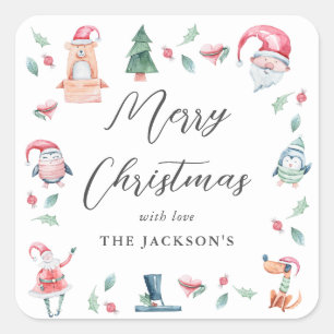 Süße Winter Frohe Weihnachten Personalisiert Quadratischer Aufkleber