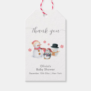 Süße Winter-Pinguin-Schneemann-Baby-Party Geschenkanhänger