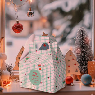 Süße Winter-Schafe & Eicheln auf Minz-Gitter - Wei Geschenkschachtel