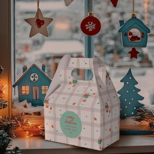 Süße Winter-Schafe & Kiefernzapfen auf Minz-Korall Geschenkschachtel