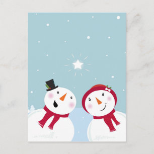 Süße Winter Schneemänner mit Schneemädchen Postkarte