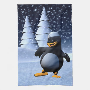 Süße Winter-Seemann-Pinguin-Schnee-Feiertag-Kunst Geschirrtuch