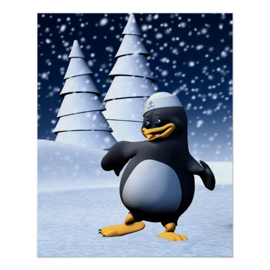 Süße Winter-Seemann-Pinguin-Schnee-Feiertag-Kunst Poster (Vorderseite)