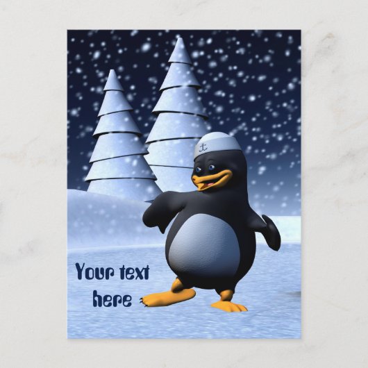Süße Winter-Seemann-Pinguin-Schnee-Feiertag-Kunst Postkarte (Vorderseite)