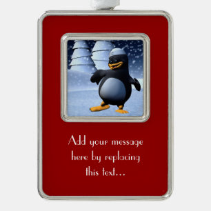 Süße Winter-Seemann-Pinguin-Schnee-Feiertag-Kunst Rahmen-Ornament Silber