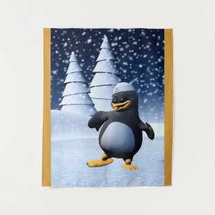 Süße Winter-Seemann-Pinguin-Schnee-Feiertag-Kunst Wandteppich