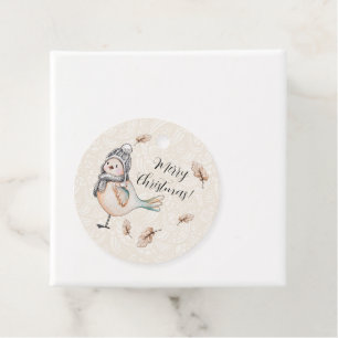 Süße Winter-Spatzen-Illustration Geschenkanhänger