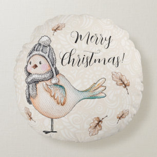 Süße Winter-Spatzen-Illustration Rundes Kissen