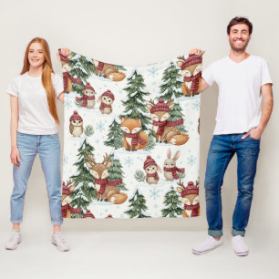 Süße Winter-Waldtiere Weihnachtsmuster Fleecedecke