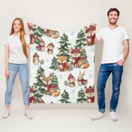 Süße Winter-Waldtiere Weihnachtsmuster Fleecedecke (Beispiel)