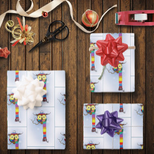 Süße Wintereule Regenbogen Schal Hut Whimsical Sch Geschenkpapier Set