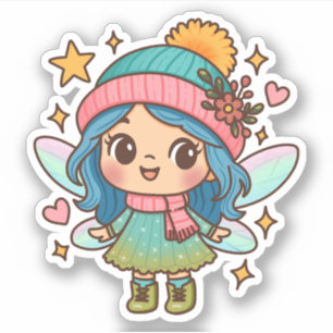 Süße Winterfee Kawaii Pastell Fantasy Kunst Aufkleber