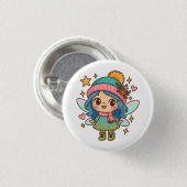 Süße Winterfee Kawaii Pastell Fantasy Kunst Button (Vorne & Hinten)