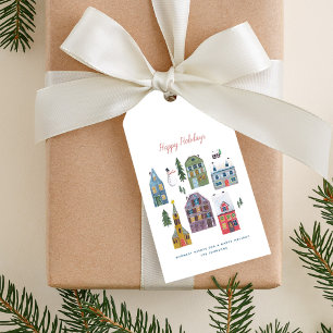 Süße Winterhaus-Dorfszene Weihnachten Geschenkanhänger