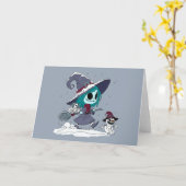 Süße Winterhexe Karte (Gelbe Blume)