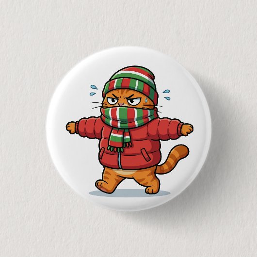 Süße Winterkatze mit Schal Knopf Button (Vorderseite)