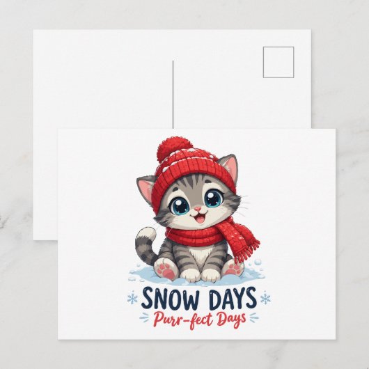 Süße Winterkatze Schnee Tage Postkarte (Vorne/Hinten)