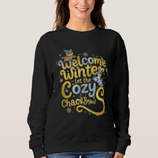 Süße Winterkatze und Hund "Willkommen Winter" Gemü Sweatshirt