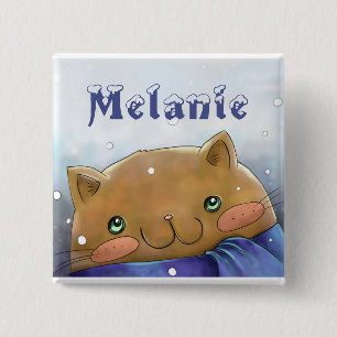 Süße Winterkatze Weihnachten Personalisiert Button