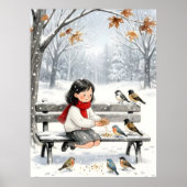 Süße Wintermädchen-Fütterung-Vögel-Kinderzimmer-Wa Poster (Vorne)