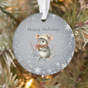 Süße Wintermaus mit Beeren Ornament