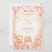Süße wird Eins Pink Gold Mädchen Einladung (Vorderseite)