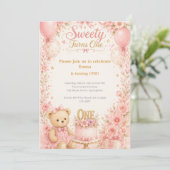 Süße wird Eins Pink Gold Mädchen Einladung (Stehend Vorderseite)