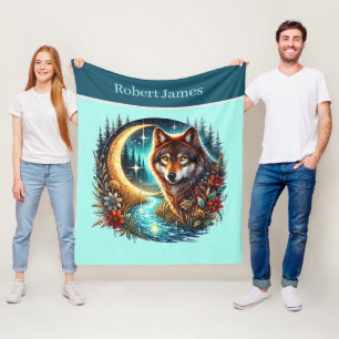 Süße Wolfsliebhaber fügen Namen hinzu Fleecedecke