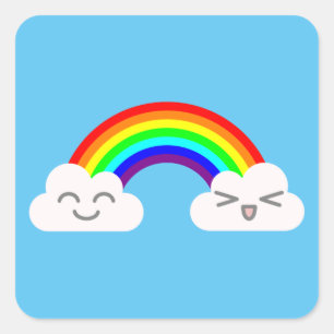 Süße Wolken und ein Regenbogen Quadratischer Aufkleber