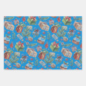 Süße, wunderliche blaue Weihnachts-Set aus 3 Geschenkpapier Set (Vorderseite 3)