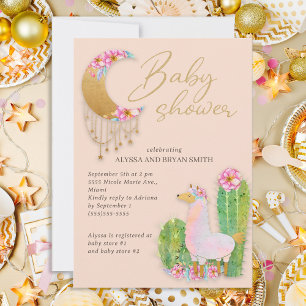 Süße Wüsten-Boho-Chic-Kaktus-Llama-Baby-Party Einladung