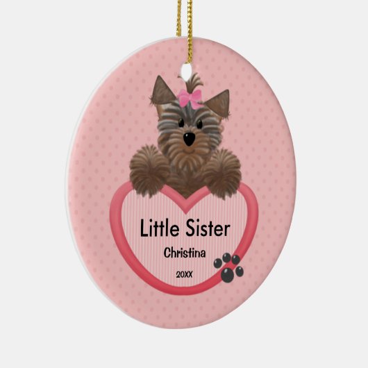 Süße Yorkie kleine Schwester-Weihnachtsverzierung Keramikornament (Rechts)