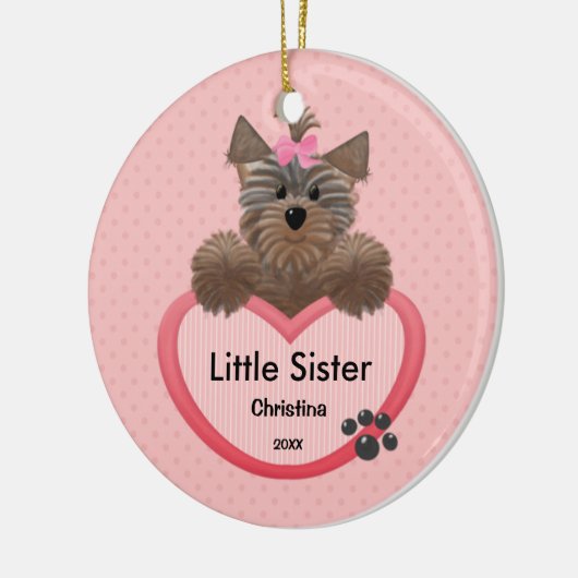 Süße Yorkie kleine Schwester-Weihnachtsverzierung Keramikornament (Links)