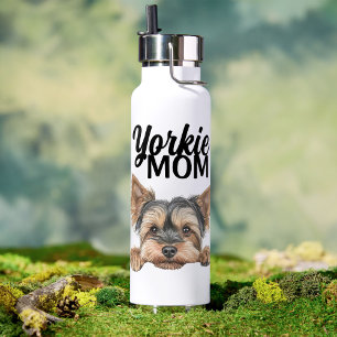 Süße Yorkie-Mama Yorkie schaut hervor Trinkflasche