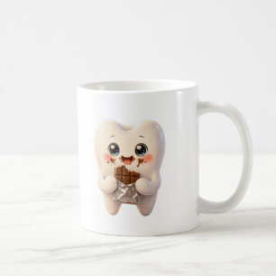 Süße Zahn-Schokolade-essende Kawaii-Zahn-Tasse. Kaffeetasse