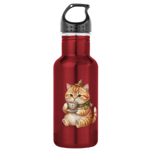 Süße Zauberkatze trinkt Tee Vintage-Wasserfarbe Ar Edelstahlflasche
