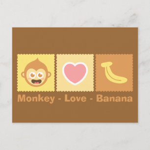 Süße Zeichnung von Affe, Liebe und Banane Postkarte