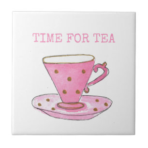 Süße Zeit für Tee Rosa Wasserfarbe Teetasse Fliese