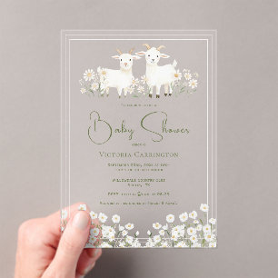 Süße Ziegen & Gänseblümchen Baby Shower Acryleinladungen