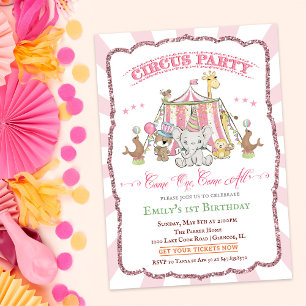 Süße Zirkus-Rosa-Baby-Shower-Einladung Einladung