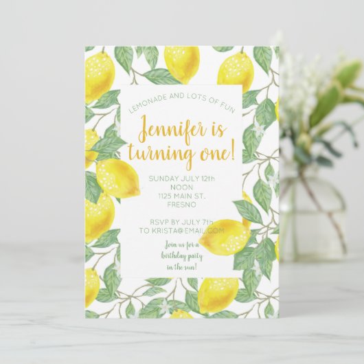Süße Zitronen gelber Sommer. Einladung (Stehend Vorderseite)