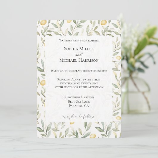 Süße Zitronen Hochzeit Einladung (Stehend Vorderseite)