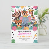 Süße Zoo-Tier-Kinderparty Einladung (Stehend Vorderseite)