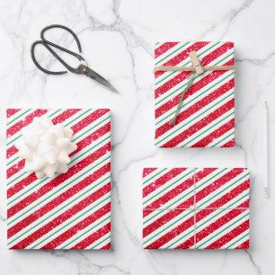 Süße Zuckerstangen-Glitter-Gestreiftes Muster Weih Geschenkpapier Set