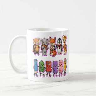 Süße Zur-Schule-Tiere PNG Kawaii-Kinder-Fan Kaffeetasse